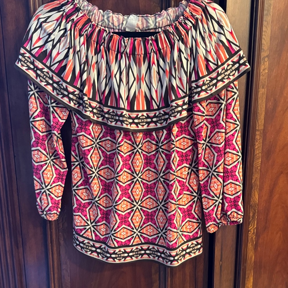 Chico's Multicolor Geometric Off-Shoulder Blouse